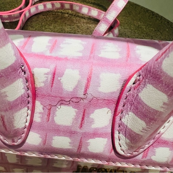 Jacquemus MINI Le Chiquito Leather Checkered Pink & White Bag Authentic - Picture 10 of 15